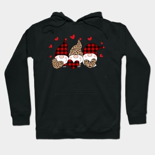 Three Gnomes Holding Hearts Happy Valentines Day 2021 leopard Red plaid Hoodie